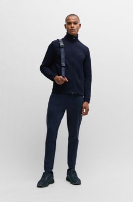 Sudadera con cremallera en algod&oacute;n interlock con panel de piqu&eacute;, Azul oscuro