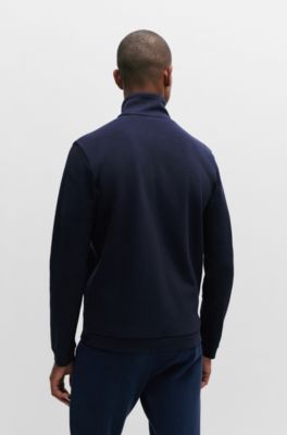 Sudadera con cremallera en algod&oacute;n interlock con panel de piqu&eacute;, Azul oscuro
