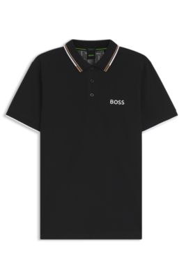 Active Paddy regular-fit polo shirt in quick-dry stretch pique, Black