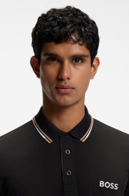 Active Paddy regular-fit polo shirt in quick-dry stretch pique, Black