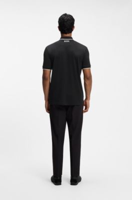 Active Paddy regular-fit polo shirt in quick-dry stretch pique, Black
