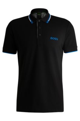 Polo de mezcla de algod&oacute;n con logos en contraste, Negro