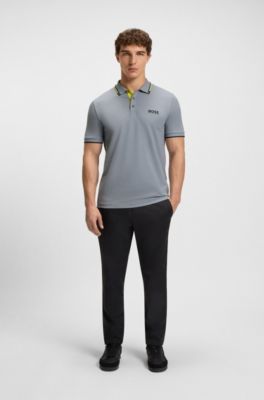 Polo Paddy regular fit de estilo deportivo en piqu&eacute; el&aacute;stico de secado r&aacute;pido       , Gris oscuro