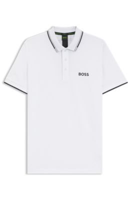 Polo Paddy regular fit de estilo deportivo en piqu&eacute; el&aacute;stico de secado r&aacute;pido       , Blanco