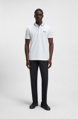 Polo Paddy regular fit de estilo deportivo en piqu&eacute; el&aacute;stico de secado r&aacute;pido       , Blanco