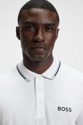 Polo Paddy regular fit de estilo deportivo en piqu&eacute; el&aacute;stico de secado r&aacute;pido       , Blanco