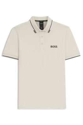Polo Paddy regular fit de estilo deportivo en piqu&eacute; el&aacute;stico de secado r&aacute;pido       , Blanco