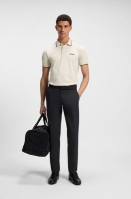 Polo Paddy regular fit de estilo deportivo en piqu&eacute; el&aacute;stico de secado r&aacute;pido       , Blanco