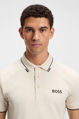 Polo Paddy regular fit de estilo deportivo en piqu&eacute; el&aacute;stico de secado r&aacute;pido       , Blanco