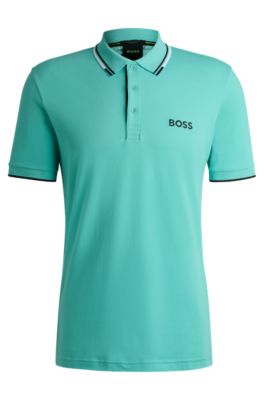Polo de mezcla de algod&oacute;n con logos en contraste, Turquesa
