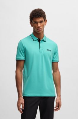 Polo de mezcla de algod&oacute;n con logos en contraste, Turquesa