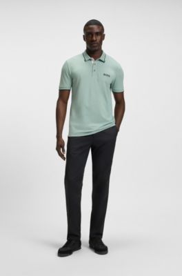 Active Paddy regular-fit polo shirt in quick-dry stretch pique, Light Green