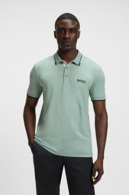 Active Paddy regular-fit polo shirt in quick-dry stretch pique, Light Green