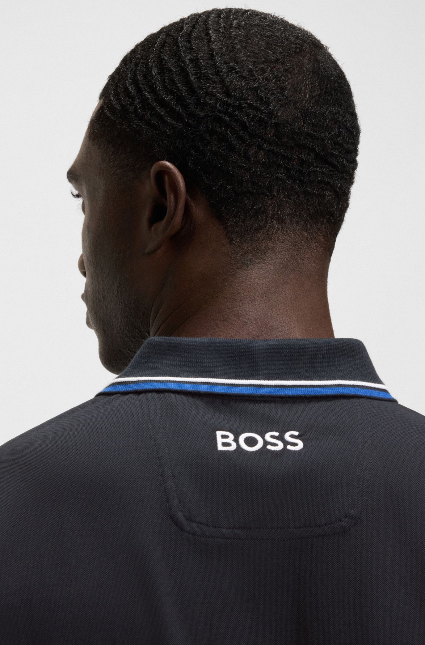 BOSS - Polo shirt with contrast logos - Dark Blue
