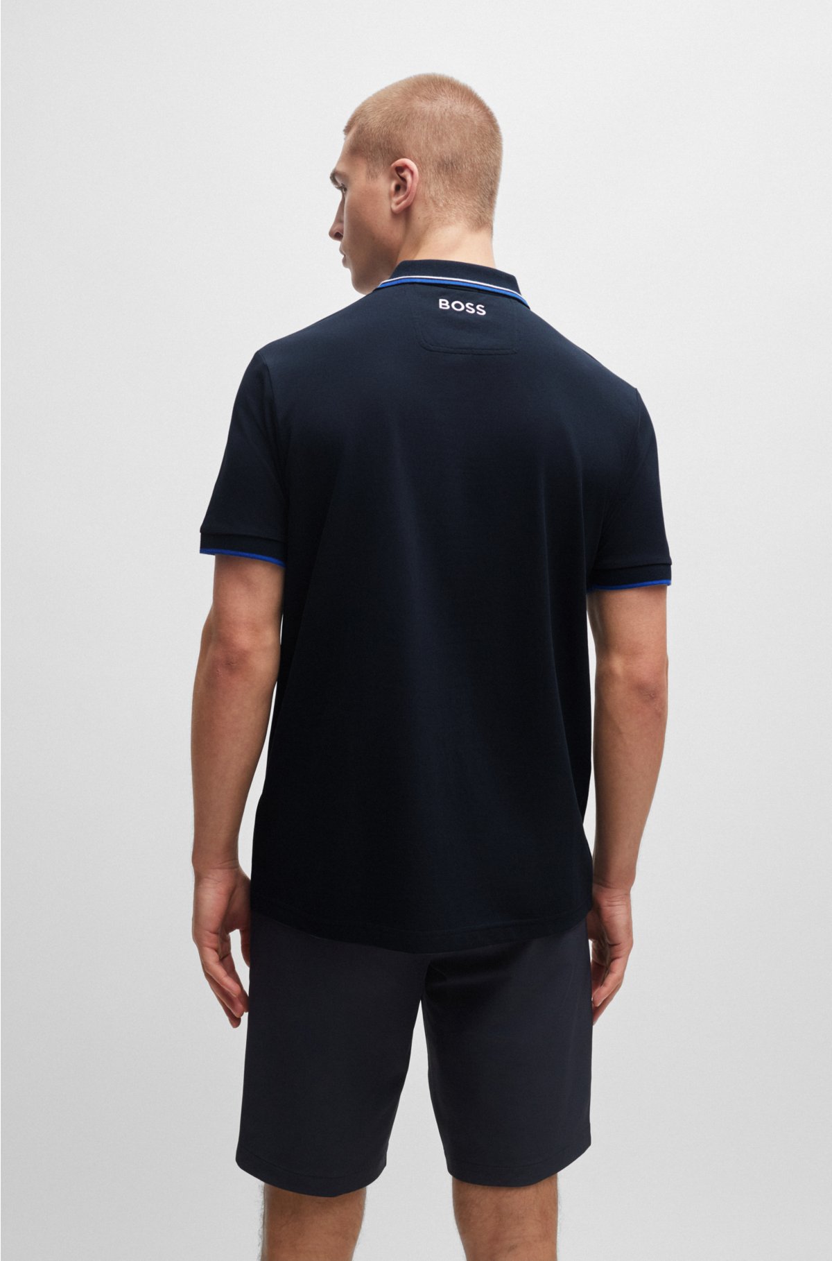 Polo shirt with contrast logos, Dark Blue
