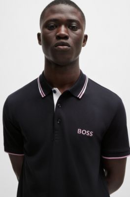 Polo de mezcla de algod&oacute;n con logos en contraste, Azul oscuro