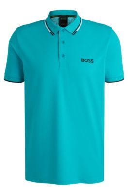 Active Paddy regular-fit polo shirt in quick-dry stretch pique, Light Blue