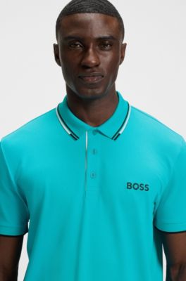 Active Paddy regular-fit polo shirt in quick-dry stretch pique, Light Blue