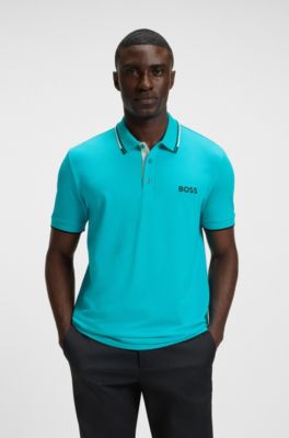 Active Paddy regular-fit polo shirt in quick-dry stretch pique, Light Blue