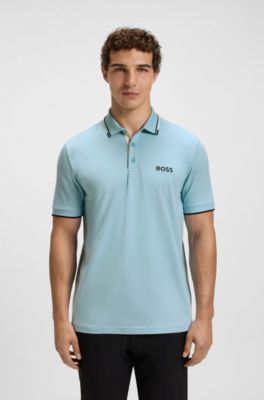 Polo Paddy regular fit de estilo deportivo en piqu&eacute; el&aacute;stico de secado r&aacute;pido       , Celeste