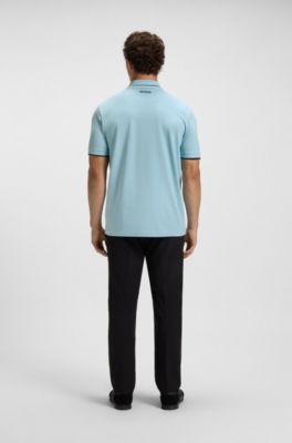 Active Paddy regular-fit polo shirt in quick-dry stretch pique, Light Blue