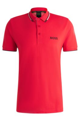 Polo de mezcla de algod&oacute;n con logos en contraste, Rojo claro