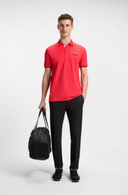 Polo de mezcla de algod&oacute;n con logos en contraste, Rojo claro