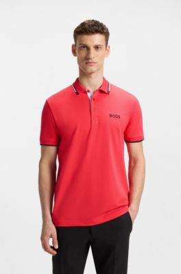 Polo de mezcla de algod&oacute;n con logos en contraste, Rojo claro