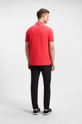 Polo de mezcla de algod&oacute;n con logos en contraste, Rojo claro