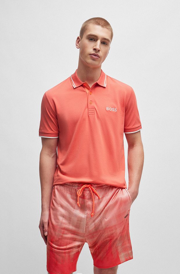 Polo shirt with contrast logos, Light Red
