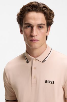 Polo Paddy regular fit de estilo deportivo en piqu&eacute; el&aacute;stico de secado r&aacute;pido       , Naranja claro