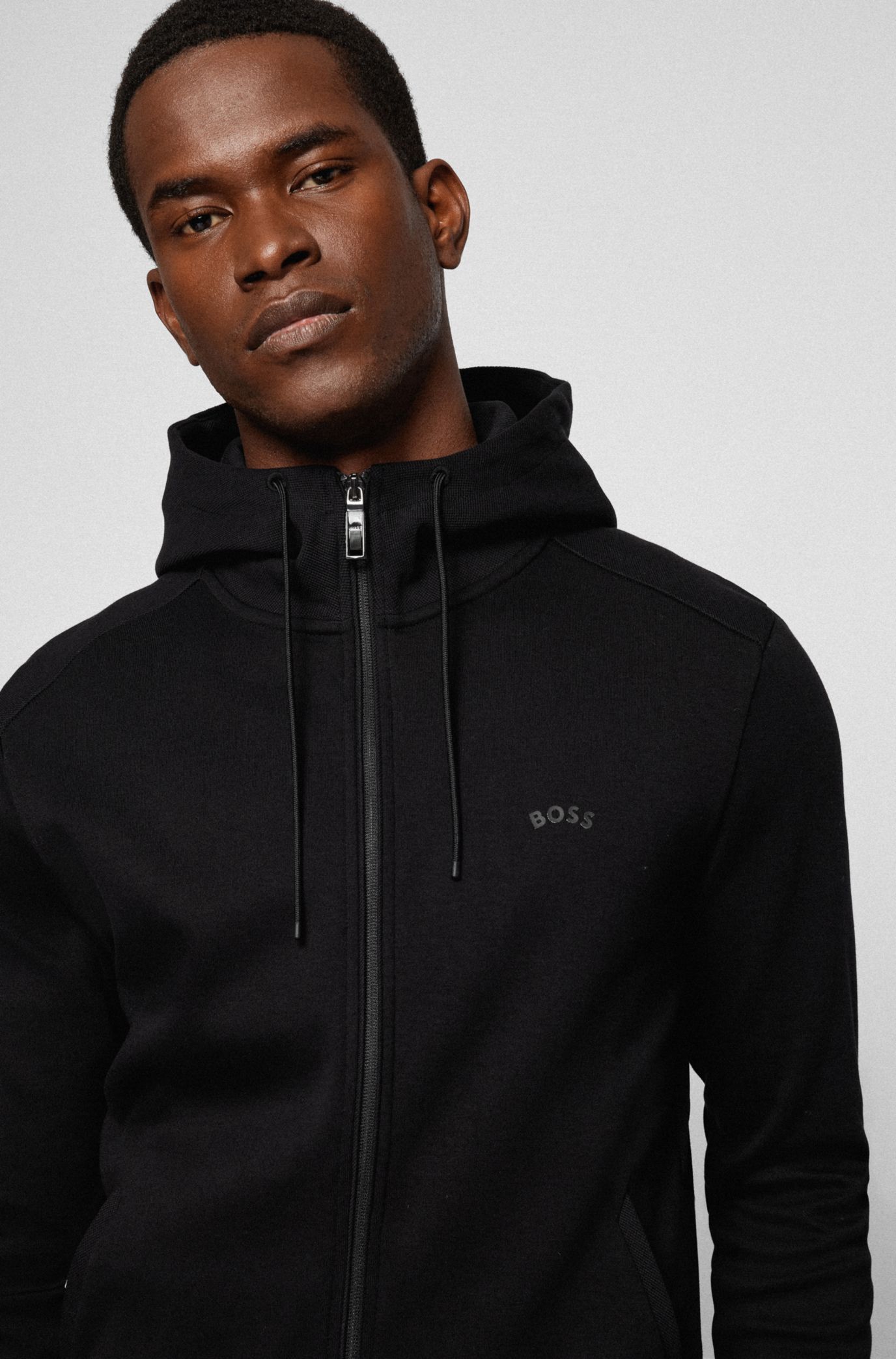 BOSS - Stretch-cotton hoodie with decorative reflective mountain pattern