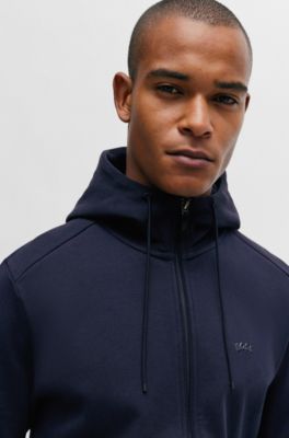BOSS - Interlock-cotton zip-up hoodie with piqué panel
