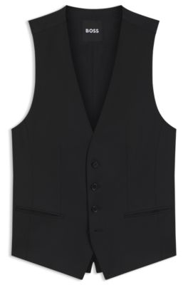 Gilet Slim en serg&eacute; de laine vierge stretch, Noir