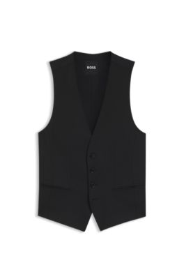 BOSS ONE Slim-fit vest in virgin-wool serge, Black