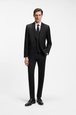 BOSS ONE Slim-fit vest in virgin-wool serge, Black