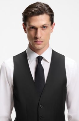 BOSS ONE Slim-fit vest in virgin-wool serge, Black