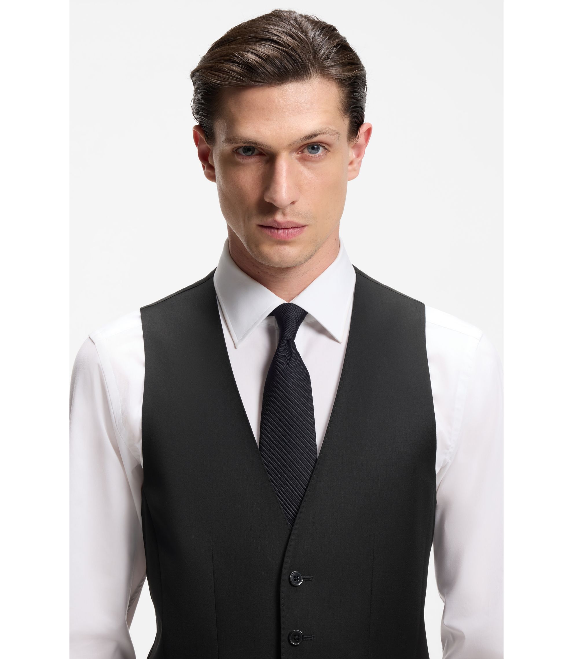 BOSS - BOSS ONE Slim-fit vest in virgin-wool serge - Black