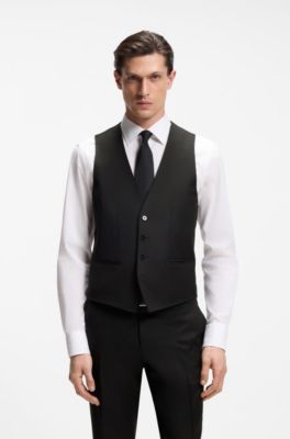 BOSS ONE Slim-fit vest in virgin-wool serge, Black