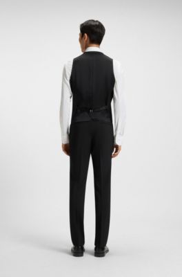 Gilet Slim en serg&eacute; de laine vierge stretch, Noir