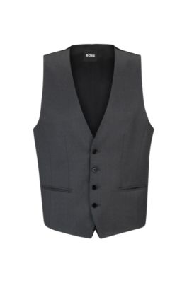 Shop Hugo Boss Single-breasted Waistcoat In Virgin-wool Serge In Dark Grey