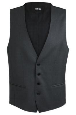 Shop Hugo Boss Single-breasted Waistcoat In Virgin-wool Serge In Dark Grey