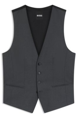 BOSS ONE Slim-fit vest in virgin-wool serge, Dark Grey