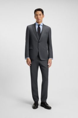 Gilet Slim en serg&eacute; de laine vierge stretch, Gris sombre