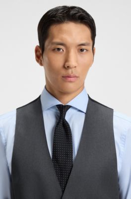 Slim-fit waistcoat in virgin-wool serge , Dark Grey