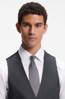 Gilet Slim en serg&eacute; de laine vierge stretch, Gris sombre