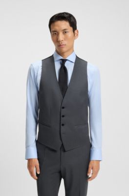 Gilet Slim en serg&eacute; de laine vierge stretch, Gris sombre
