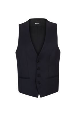 Hugo Boss Single-breasted Waistcoat In Virgin-wool Serge In Dark Blue