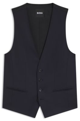 Slim-fit waistcoat in virgin-wool serge , Dark Blue