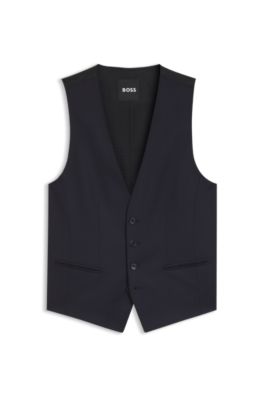 BOSS ONE Slim-fit vest in virgin-wool serge, Dark Blue